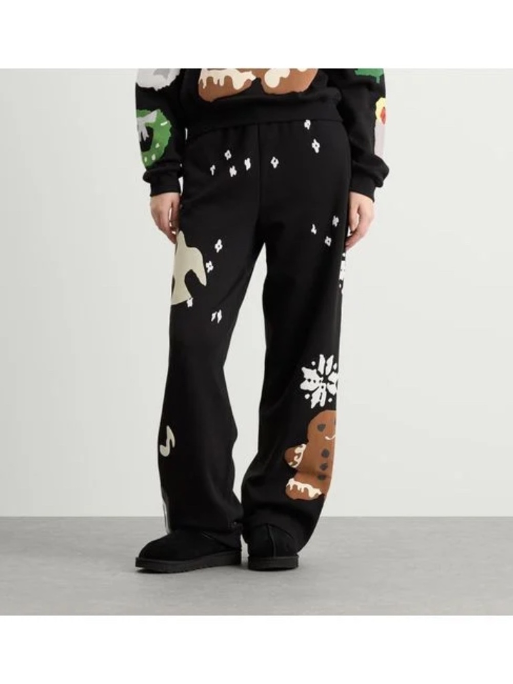 SKIMS Onyx Gingerbread Print Cotton Fleece Straight Pant